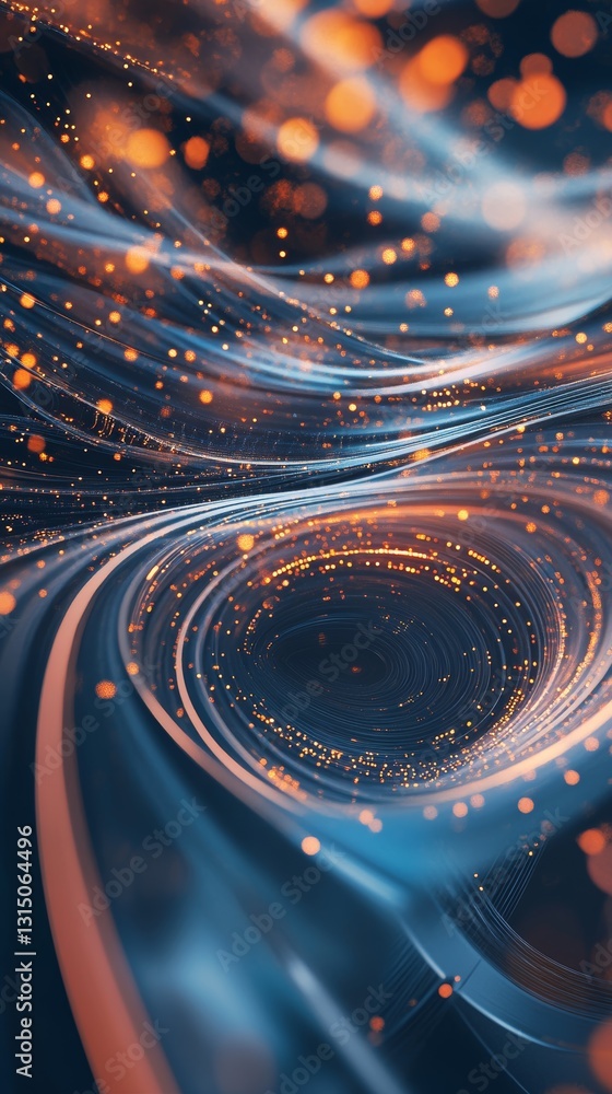 Poster a mesmerizing abstract representation featuring flowing waves and glowing particles. the blend of bl