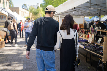 at a market in a city shopping for fresh food and culture