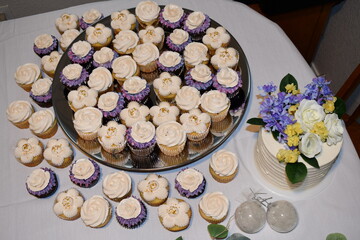 Wedding cake and cupcakes 