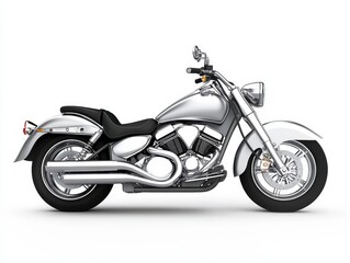 Obraz premium Silver Cruiser Motorcycle on White Background