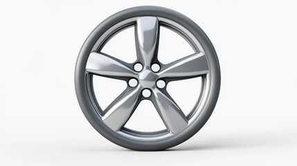 Obraz premium Silver Five Spoke Alloy Wheel with Dark Gray Tire on White Background