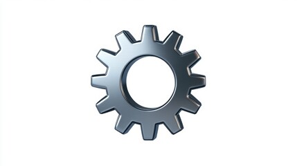 Silver Metallic Gear on White Background