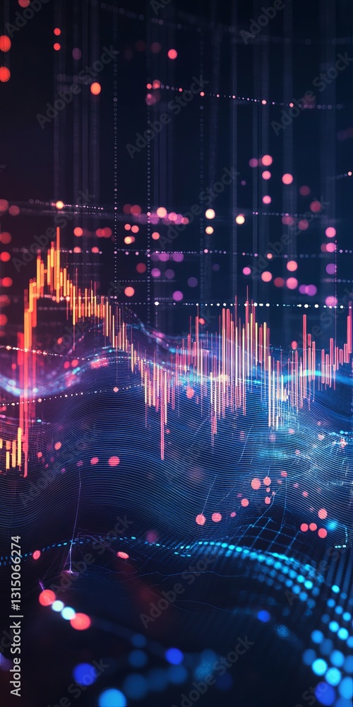Poster vibrant abstract visualization of digital data networks and graph interfaces