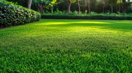Obraz premium Vibrant Lawn Edge in a Lush Garden Area Surrounded by Greenery and Flourishing Plants