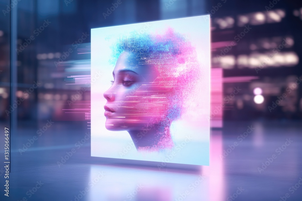 Aufkleber futuristic digital art creation displayed in virtual gallery highlighting vibrant colors and intrica