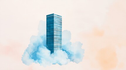 Fototapeta premium Surreal Skyscraper Emerging from Clouds: A Dreamlike Vision of Ambition and Innovation