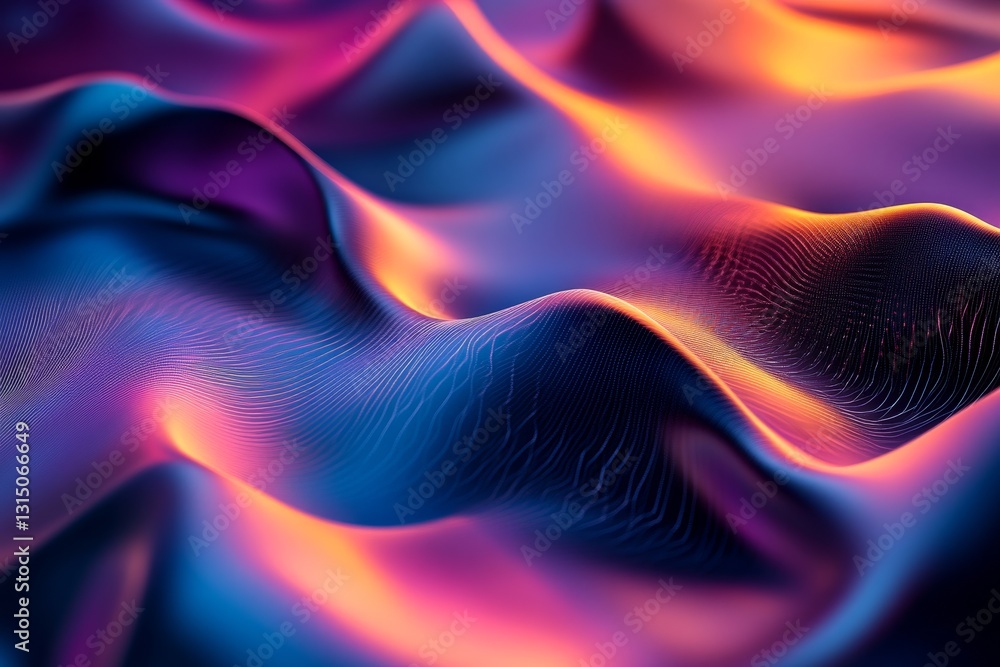 Poster a colorful, abstract image of a wave with a purple and orange hue. the image is a representation of 
