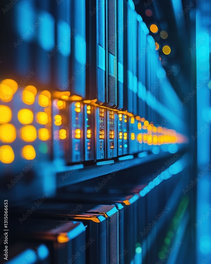 Aufkleber data center servers in a row with glowing lights and blue tones showcasing information technology in