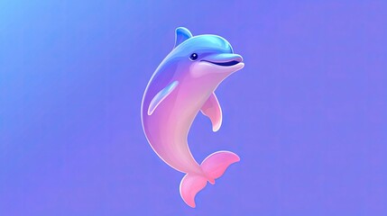 Obraz premium Cute pastel-colored cartoon dolphin leaping against a vibrant blue background.