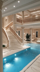 Fototapeta premium Luxury indoor swimming pool in a hotel with modern architecture and elegant design