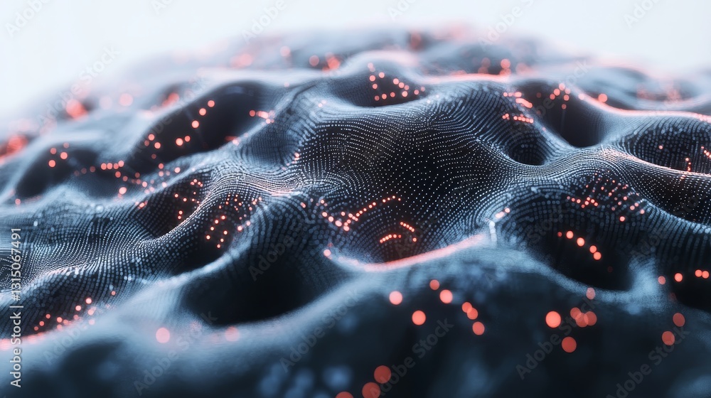 Poster this abstract technology background features a wavy surface adorned with glowing data points. ideal 