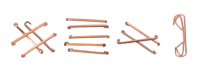 Set copper staples isolated on white background, clipping path