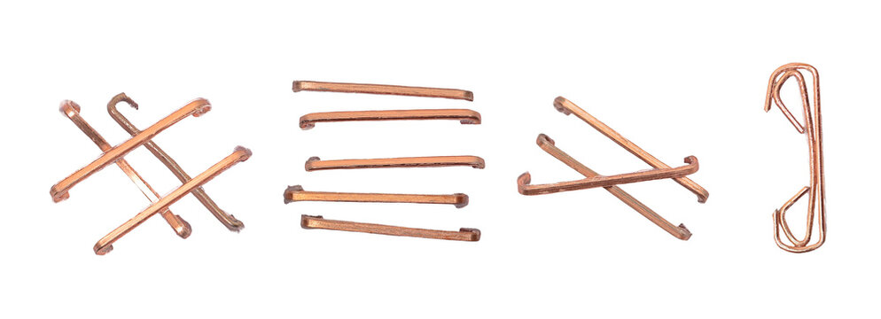 Set copper staples isolated on white background, clipping path