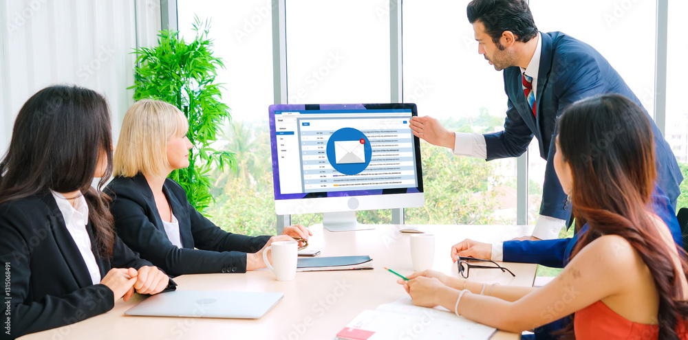 Poster email notification message showing on computer screen snugly. digital marketing message information 
