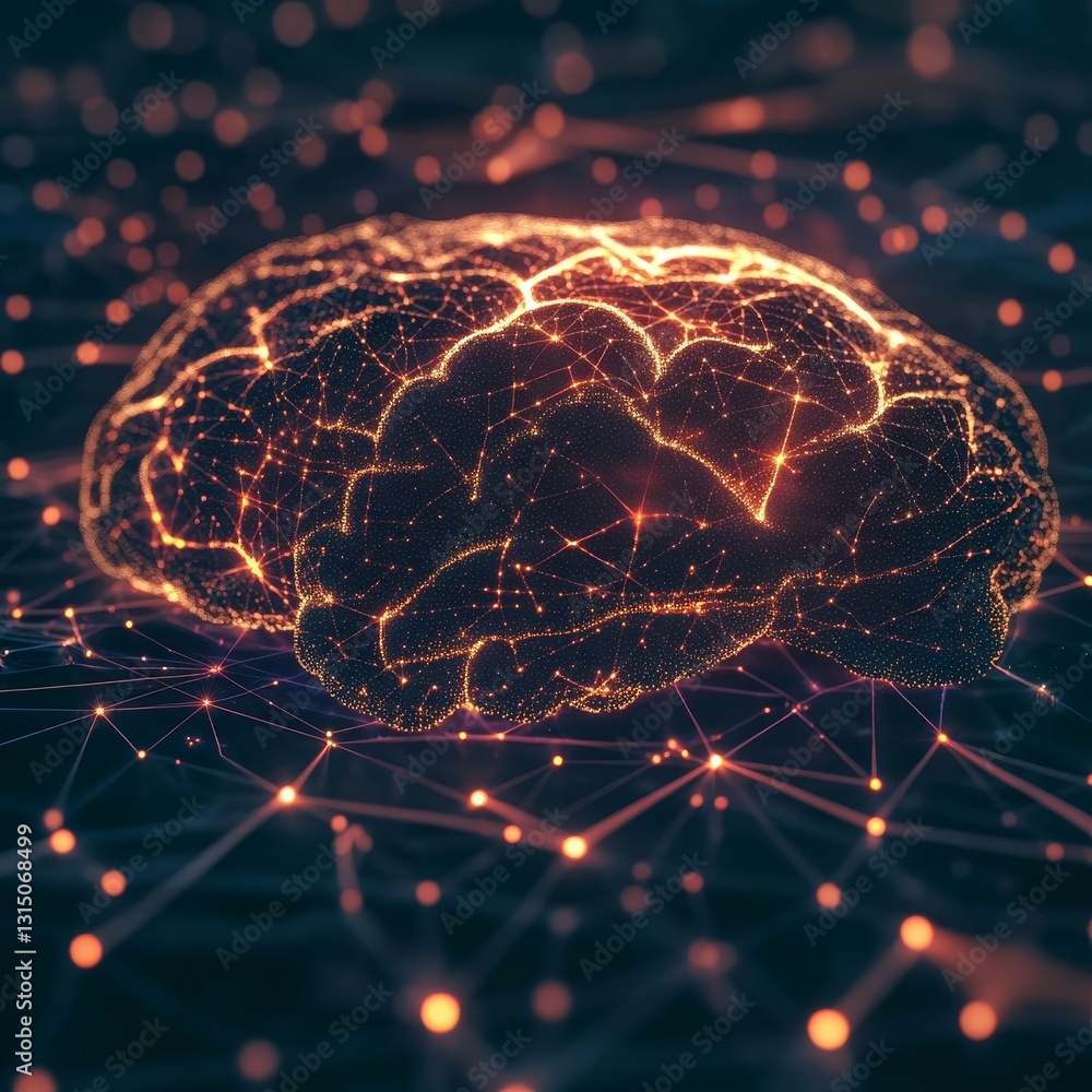 Poster abstract representation of a human brain with neural connections