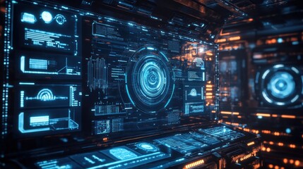 Obraz premium AI-driven Holographic Interface Displaying Futuristic Landscape