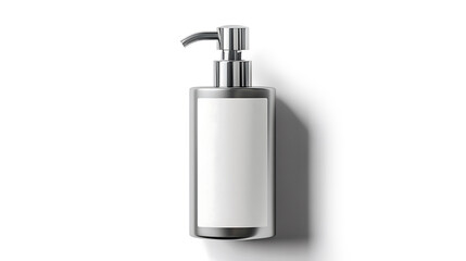 Obraz premium Realistic close-up of a premium soap dispenser with a sleek design and detailed label, displayed on a white background