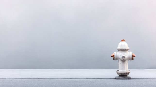 lone fire hydrant standing on deserted street corner surrounded by stark urban environment with ample copy space available