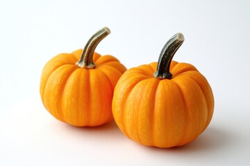Obraz premium Charming Duo of Mini Pumpkins on a Crisp White Backdrop for Autumn Celebrations