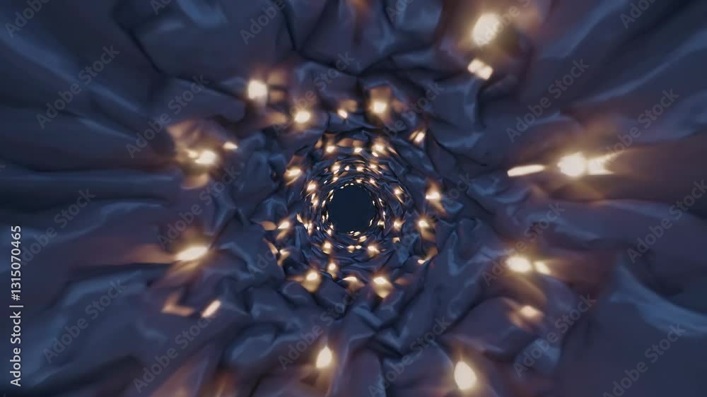 Poster abstract video of a glowing tunnel with a wormhole effect, captured from a central perspective, crea