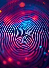Macro fingerprint shot enhanced with neon glow, emphasizing digital forensics