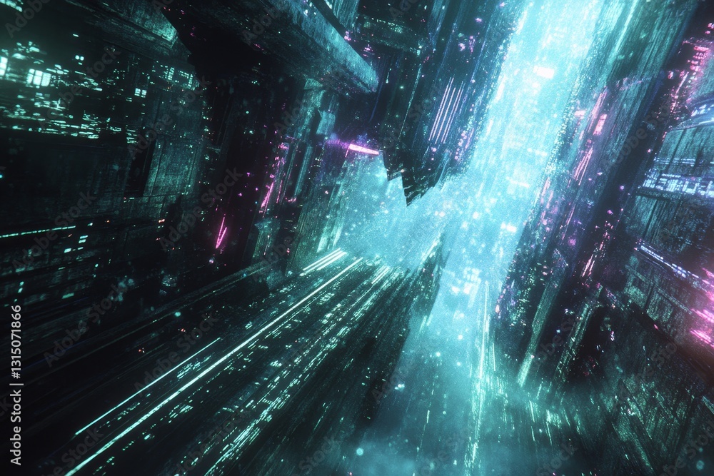 Poster futuristic convergence of light trails in an abstract setting