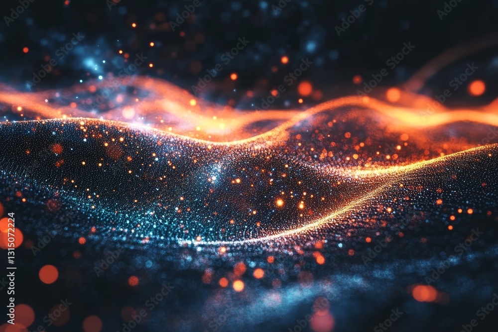 Poster this abstract image showcases colorful waves illuminated by sparkling light effects against a dark b
