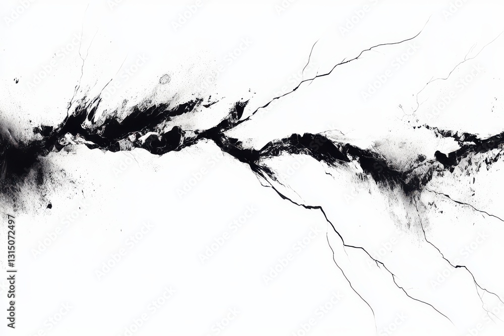 Aufkleber a black ink streak with splatters and tendrils across a white background creating an abstract design