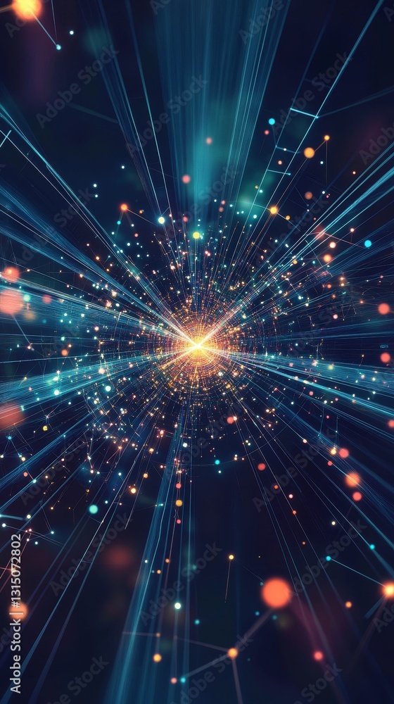Poster this stunning abstract image features a burst of light with colorful particles, creating a vibrant c