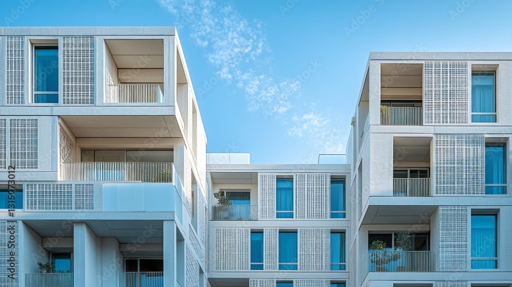 Poster sophisticated residential buildings feature modern architecture with unique façades and expansive ba