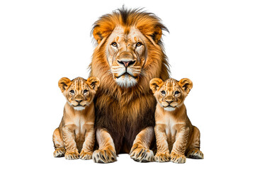 Obraz premium Lion and two cubs isolated on transparent background