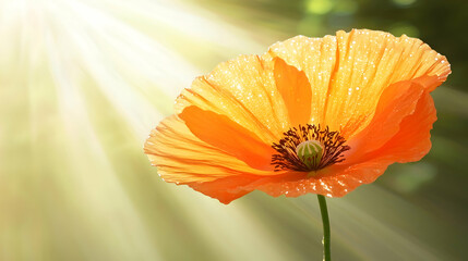 Orange poppy flower in sunlight, garden background, nature photography, perfect for greeting cards