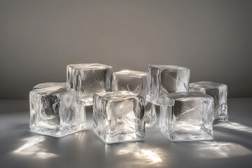 Transparent Ice Cubes Group Still Life Photography Background Modern Clean Minimalist Design Studio Shot Ice Blocks Crystal Clear Cubes Stacked Ice   
