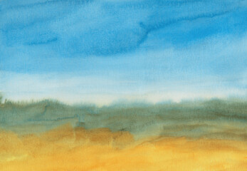 Beautiful hand painted landscape. Ink on paper. Versatile artistic image for creative design projects: posters, banners, websites, cards, prints, wallpapers. Artist-made art