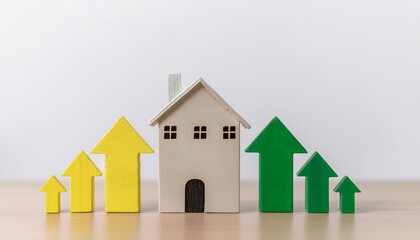 a miniature house with colorful arrows indicating growth, illustrating concepts of real estate, investment, and property value