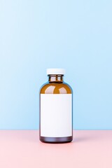 Obraz premium minimalist mockup scene showcasing blank product label on solid color background featuring ample copy space to include