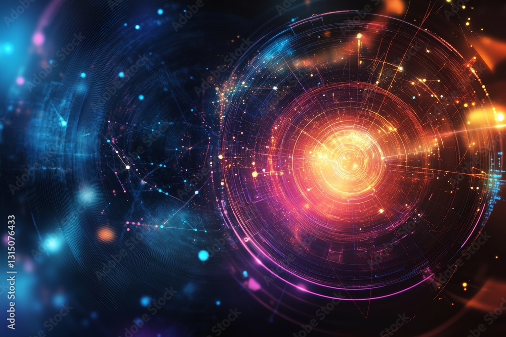 Poster this abstract digital background features bright circular patterns with vibrant light elements. perf
