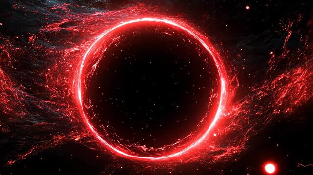 bright fiery red energy circle swirl on black backdround, sphere, frame, copy spase, abstract electric dynamic, stars