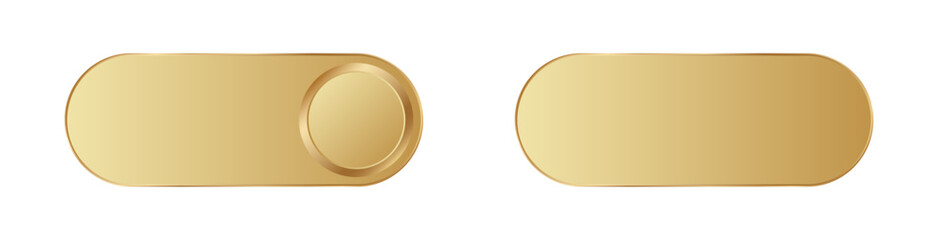 Two shiny golden toggle switches in on and off positions, perfect for digital interface designs.