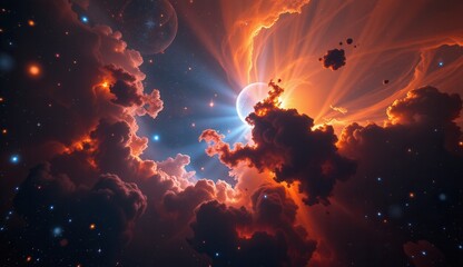 This captivating digital artwork presents a surreal and dreamlike scene, blending elements of celestial and terrestrial beauty.