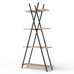 Loft style shelving unit made of metal and wooden shelves for accessories