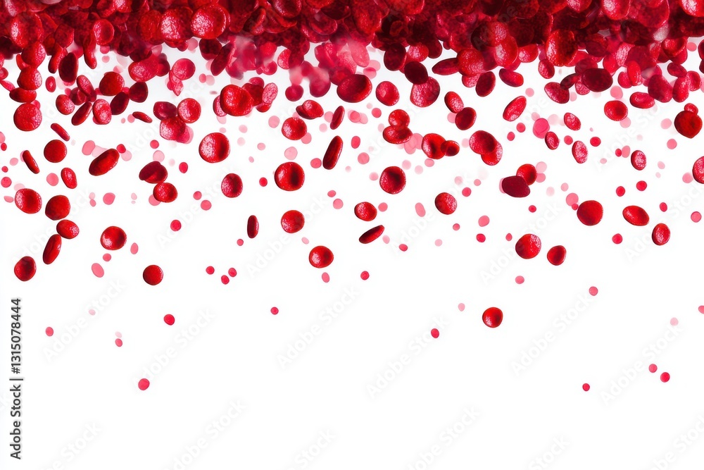 Poster a cascade of crimson droplets falling against a pristine white backdrop creating a vibrant abstract 