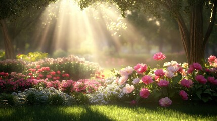Obraz premium Beautiful garden with colorful flowers.