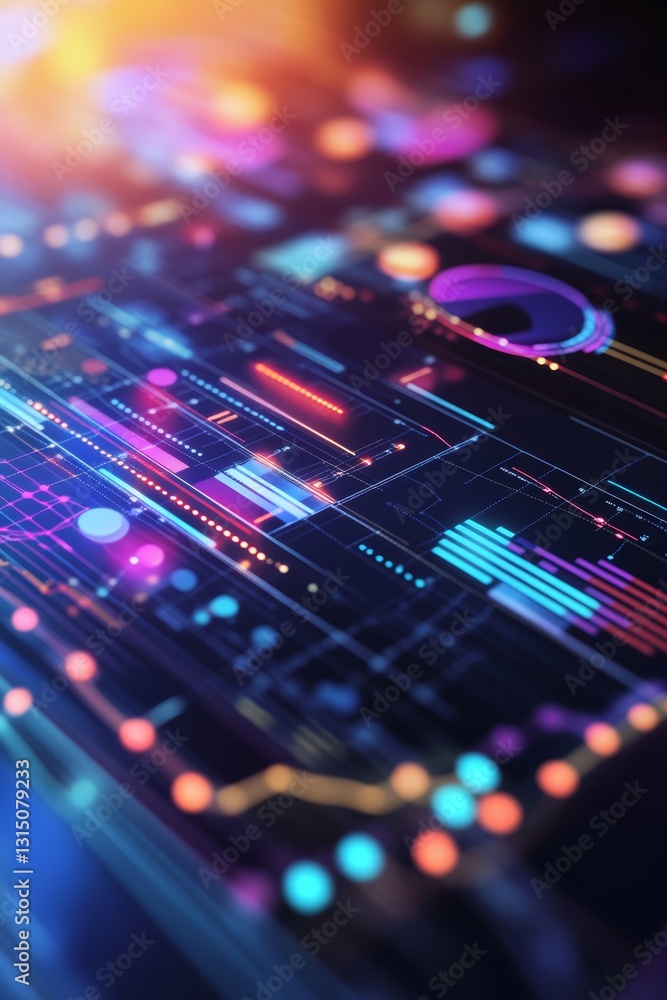 Poster this vibrant abstract image showcases a colorful data visualization, featuring bright circles and dy