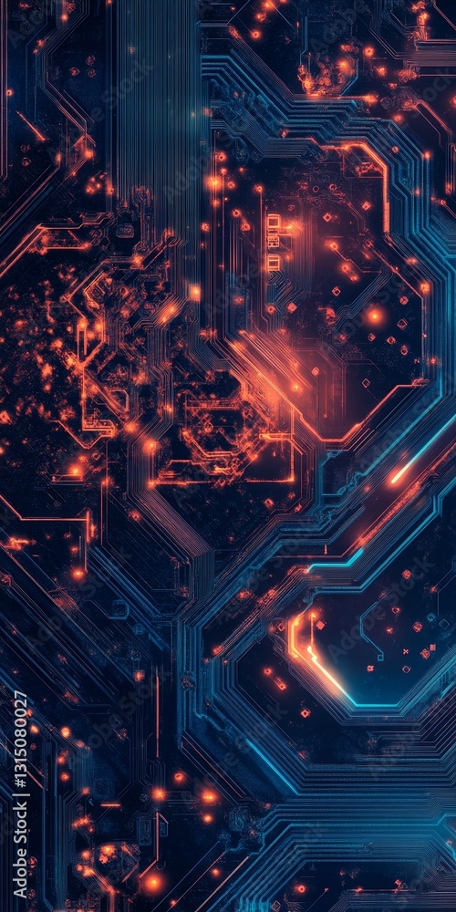 Poster a blue and orange image of a computer chip