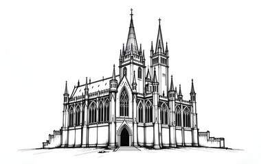 Fototapeta premium Mysterious Old Castle Outline, Minimalist Architecture