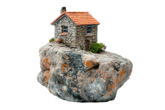A small house on a rock isolated on transparent background