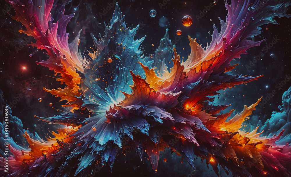 Poster colorful explosion of paint in the sky. the colors are bright and vibrant, creating a sense of energ