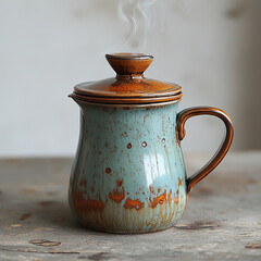 Camping coffee pot steaming over an open flame for a morning brew