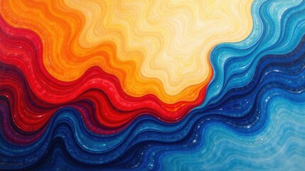 Fototapeta premium Abstract Wave Painting Vibrant Hues of Orange, Red, and Blue in a Swirling, Dynamic Composition